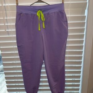 Figs Lavender Jogger Pants with Lime Drawstring